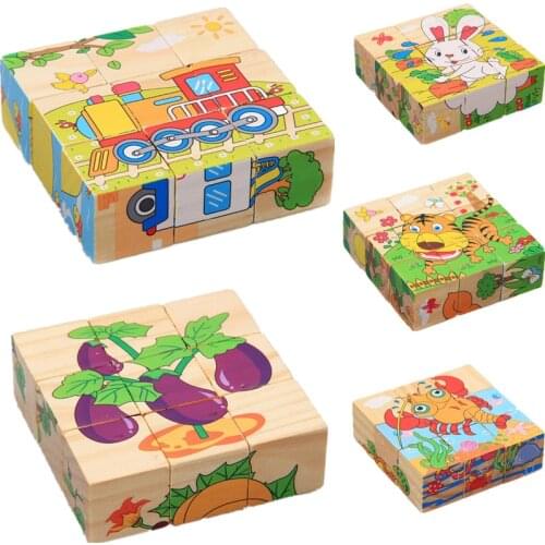 Wooden Animal Puzzle Kids Toys 6 Sides Wisdom Jigsaw Early Education Learning Toys Tangram Children Game 9pcs Single 3D Puzzle