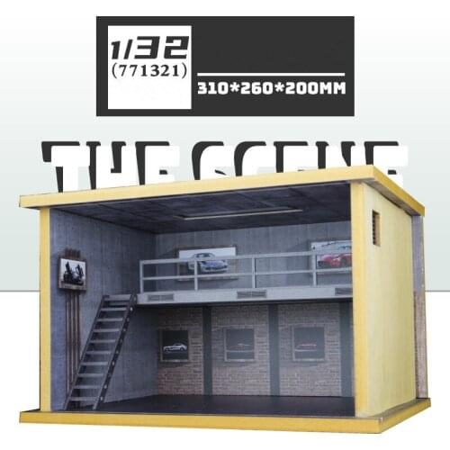 1:32 Scale Simulation Two-storey Showroom Garage Scene Building with Stairs and Guardrails for Sand Table Decorations
