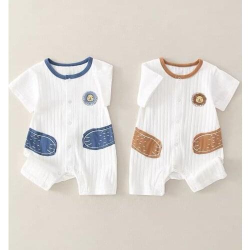Baby boy and girl short-sleeved jumpsuit summer cotton khat newborn full moon cartoon dress male baby girl out climbing clothes