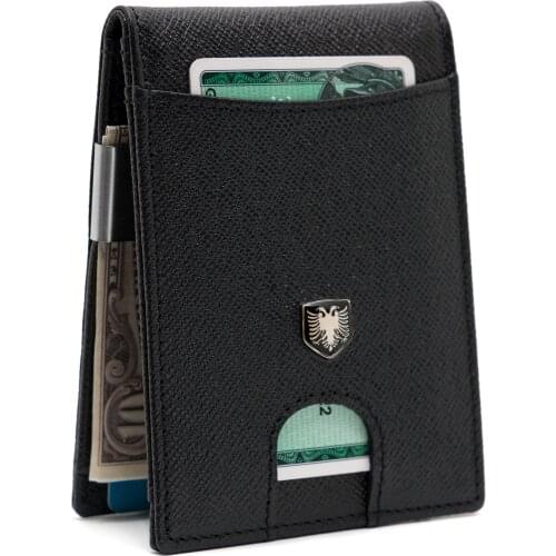 CHQEL Money Clip Leather Wallet - Mens Wallets Slim Front Pocket RFID Blocking Geniune Leather Card Holder Minimalist Gift Box