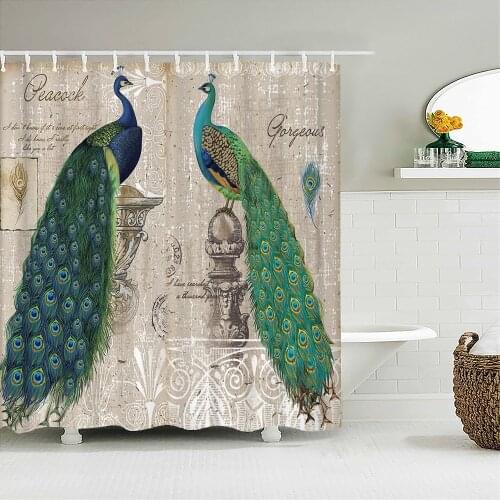 Beautiful Peacock Pattern Spring Sparrow Shower Curtain Waterproof Bathroom Decoration Home Furnishing