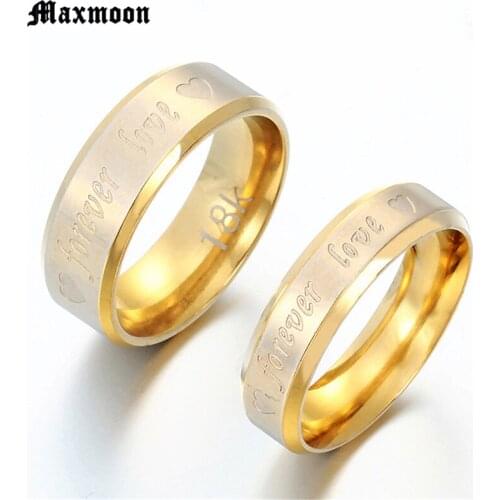 Maxmoon Romantic forever love Letter Rings for Lovers Wedding Bands Engagement Stainless Steel Ring for Women and Men Jewelry