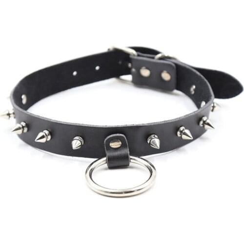 Metal ring spiked leather neck collar bondage restraints adult games bdsm fetish slave collar sex toys for women couples