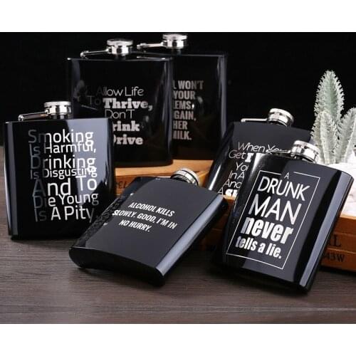 Hip flask 6OZ light shining black stainless steel English wine bottle alcohol flask for alcohol whiskey bridesmaid gifts