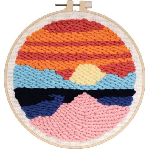 Wool Landscape Punch Needle Kit/Rug Yarn Hooking Beginner Kit,7.87'' with Punch Pen - Fast and fun craft project