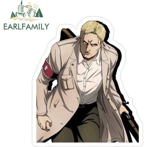 EARLFAMILY 13cm x 12.9cm for Reiner Braun Attack on Titan Car Sticker Surfboard Decal Occlusion Scratch RV Personality Graphics
