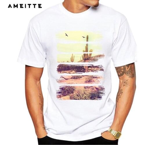 Newest Natural Design T-Shirt Summer cactus exposure in desert T Shirt Retro Mens White Printing Tops Tee