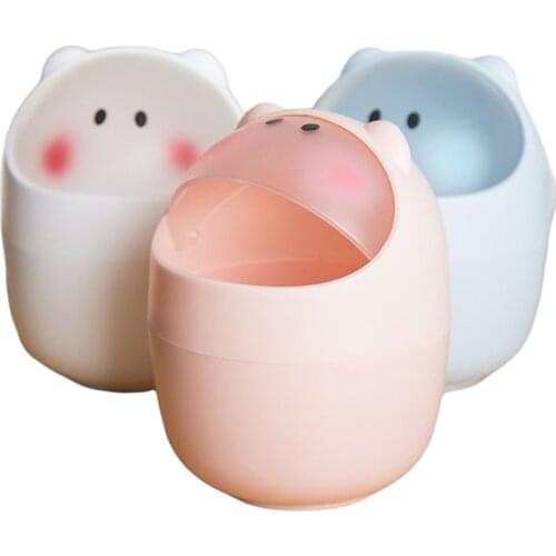2020 New Mini Flip Storage Bucket Cartoon Pig Office Desktop Decoration Small Table Paper Waste Bins Life Household Accessories