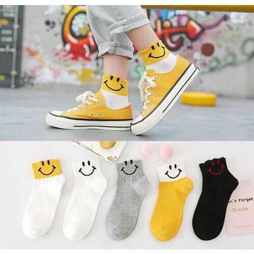 New Spring Summer Women Socks Cartoon Smile Face Sock Short tube Cute Cotton College Students Girl Socks