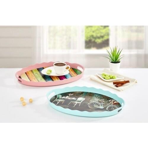 Oval Pearl Presentation Tray Water Green 35x24 Cm