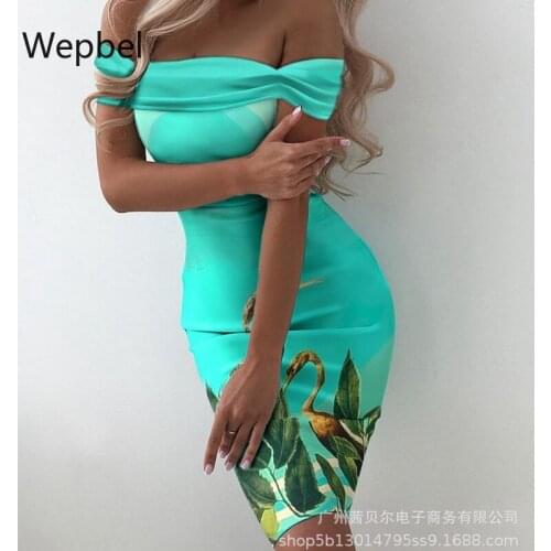 Wepbel Off-Shoulder Printed Dress Women Shorts Sleeve Slaah Collar Slim Fits Mini Dresses High Waist Mini Clubwear Bodycon Dress