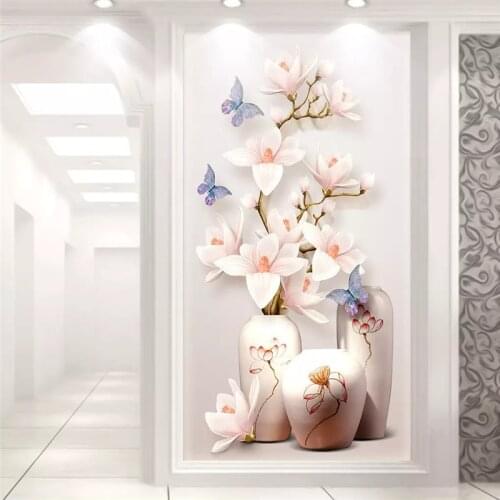 Beibehang Custom Photo Wallpaper Mural 3D Magnolia Flower Embossed Flower Vase Xuanguan Aisle Decorative Painting papel de pared