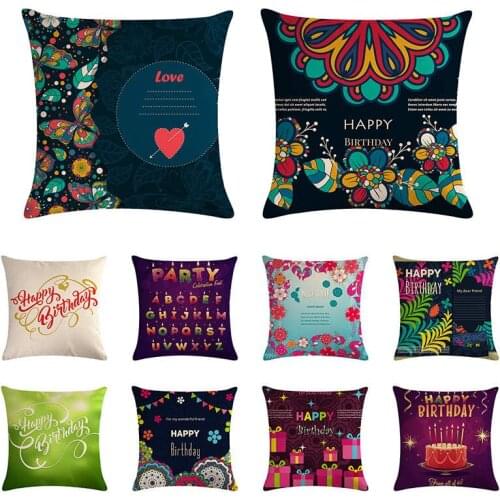 Romantic lace happy birthday pattern cushion cover love lace pillow cover linen car chair sofa fashion decoration 45x45cm