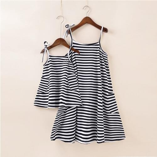 Family Matching Outfits Girl Cotton Stripe Dress Clothing For Mother and Daughter Three Quarter Sleeve Dresses