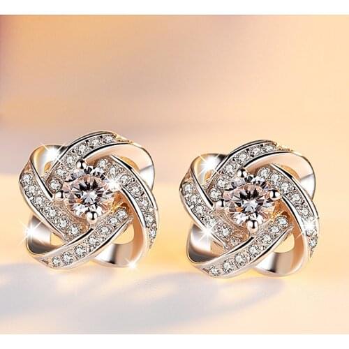 Stud Earring For Women Trendy Cute Delicate Twisted Winding Clear Purple Crystal Silver Color Gift Fashion Jewelry KAE068