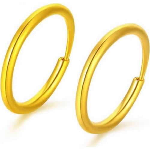 Real Solid 999 24k Yellow Gold Earrings / Little Circle Hoop Earrings / 2-2.2g