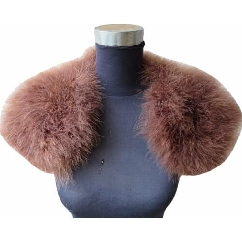 Womens Shawl Real Ostrich Feather Fur Cape Female Winter Wrap Party Wedding Pashmina Brown