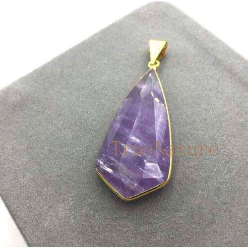 Discounts Jewelry Fashion Faceted Amethysts Pendant Purple Crystal Teardrop Charms For Jewelry Making In 56*25 mm PM5080