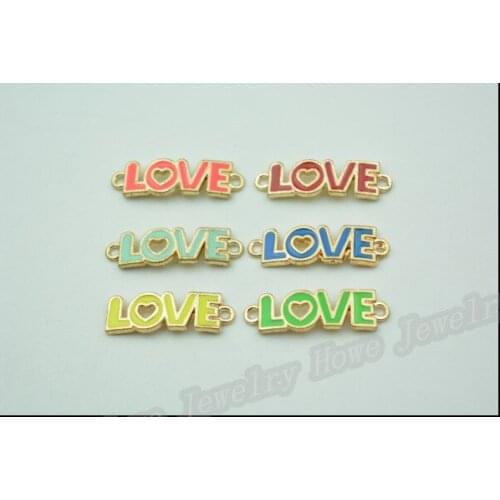 Mix 36*10MM DIY gold enamel love connector charms for bracelet, metal love pendants dangle jewelry making findings components