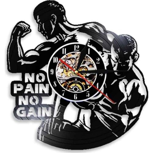 No Pain No Gain Phrase Gym Vinyl Wall Clock Vinyl Record Wall Clock Fitness Sport For Gym Bodybuilding Decor Bodybuilder Gift