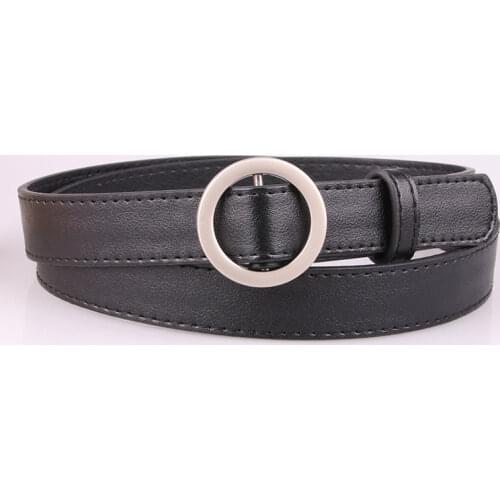 Ladies No Hole Round Buckle Belt Jeans Students Simple Style Fashion Decorative Thin Easy Adjustable Belt PY12
