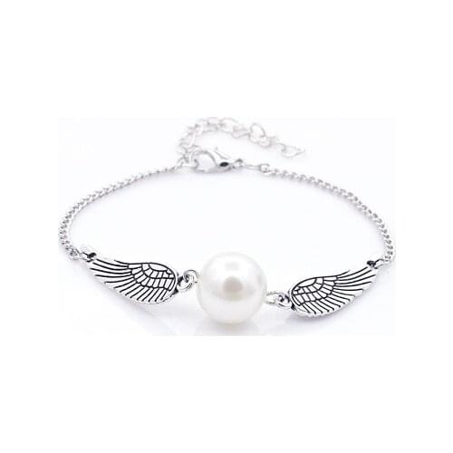 New fashion Vintage angel wings imitation pearl bracelet For Women girl Accessories jewelry wholesale