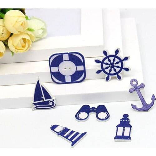 10pcs Nautical Feel 2 Hole Wooden Buttons Scrapbooking Crafts DIY Painting Fashion Clothing Sewing Accessories Button Decoration