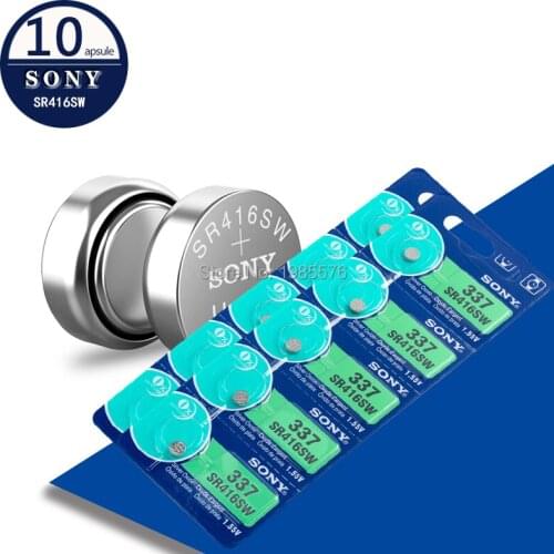 10pcs/lot For Sony Original 1.55V 337 SR416SW Silver Oxide Watch Battery LR416 337 SR416SW Button Coin Cell MADE IN JAPAN 0%Hg