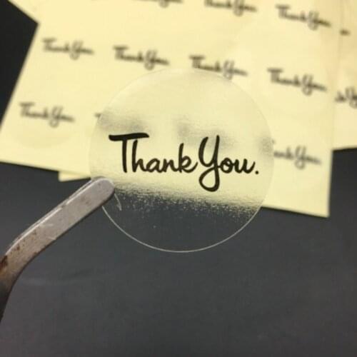 1000 Round Transparent 'Thank you' Sealing Sticker Black 3cm