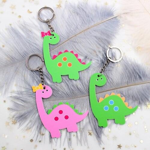 1piece)76mm Acrylic Dinosaur Keychain for Girls Bow Dinosaur Monogram Keychain Gift Laser Cutout-KC027
