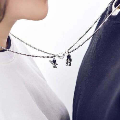 2PCS/Set Couple Necklace Magnet Ball Heart Matching Lover Heart Magnetic Necklace Unisex Friendship Tanabata Valentine Day