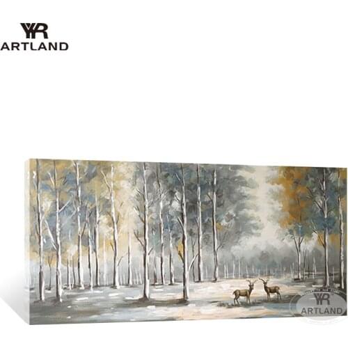 Lowest price Handmade acrylic oil paintings on canvas forest landscape wall art pictures for living room bedroom home decoration
