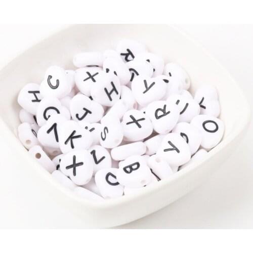 White English Alphabet Letter Heart Shape Acrylic Spacer Beads For Decoration Jewelry Making DIY Accessories 12x11mm 50pcs KL142