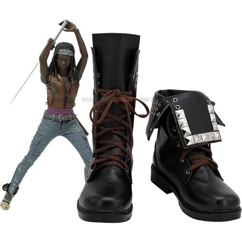The Walking Dead Michonne Cosplay Boots Black Leather Shoes Custom Made Any Size for Unisex