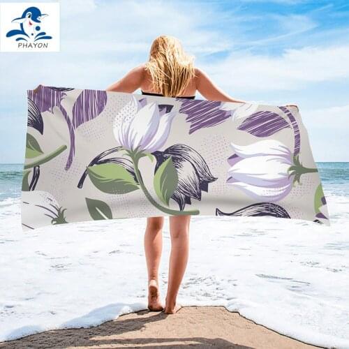 PHAYON Floral Beach Towel Quick-dry Microfiber Bath Towels Purple Tulip Beach Cushion 150*75cm Yoga Mat Sand Free Beach Towel
