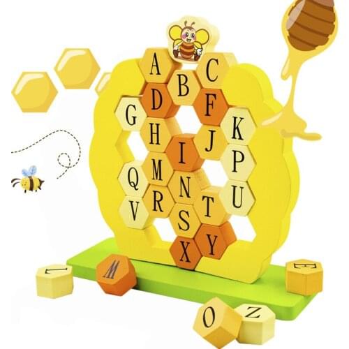 Kids Wooden Toy Building Block Bee demolition wall 26 letters Stack Blocks Brick Toys Table Game Early Educational Kids Gifts