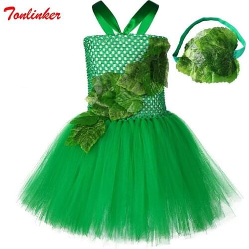 Girl Forest Princess Pixie Cosplay Birthday Party Tutu Dress Fairy Child Costume With Leaf Headband Suit Halloween Role Play