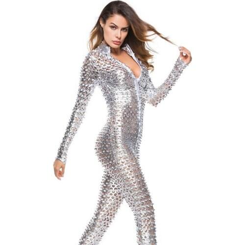 Erotic Lingerie Latex Bodysuit Club Wear Overalls Hollow Out Faux Leather Latex Catsuit Zipper Sexy Lingerie Pole Dance Lingerie