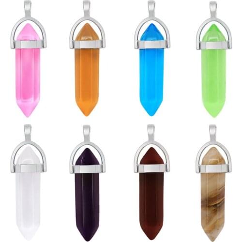 20 Colors Hot Hexagonal Columns Natural Crystal Tiger Eye Pendentif Amethyste Stone Pendant for Necklace Making Diy Gift