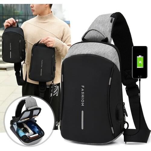 Fengdong Crossbody sling Bags Men Waterproof USB Chest Pack travel Anti theft Messengers Bag Shoulder cross body Bag for male