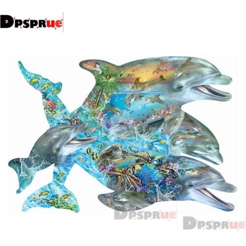 Dpsprue Full 5d Diy Diamond Painting Cross Stitch Animal dolphin Diamond Embroidery Kit Mosaic Home Artworks Decor Gift DR06