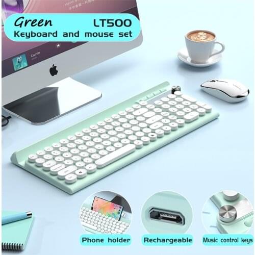 2.4G Wireless Keyboard and Mouse Set USB Rechargeable Gaming Keyboard Mouse Combos Punk Keycaps Keyboard with Phone Holder