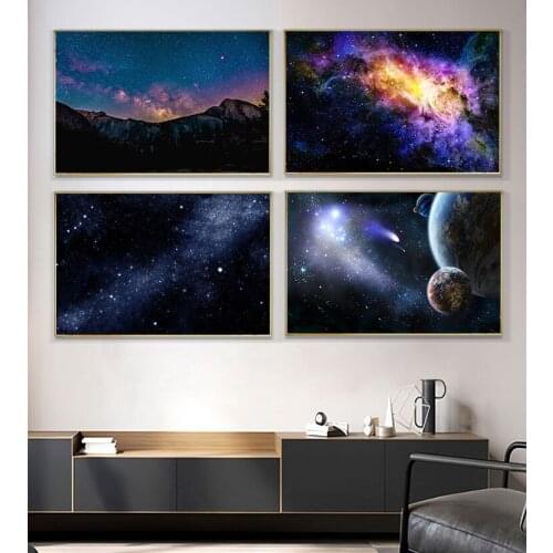 Galaxy Nebula Space Universe Clouds Wall Art Picture Living Room Home Decoration Solar System Planet Starry Sky Canvas Painting