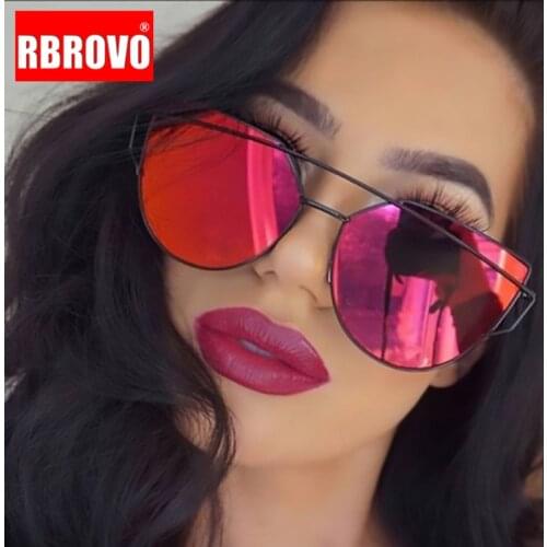 RBROVO 2021 Oversized Cat Eye Sunglasses Women Vintage Glasses for Women Retro Sunglasses Women Mirror Oculos De Sol Feminino
