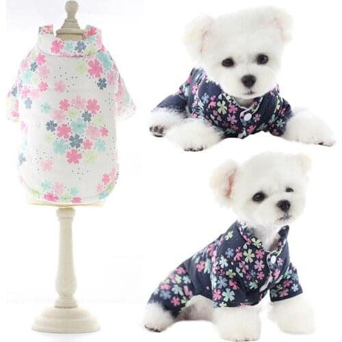 Dogs Clothes Warm Jumpsuit Flower Print Soft Autumn Winter Dog Coats Jacket Cute Practical Suit Clothes For Small Medium Dogs