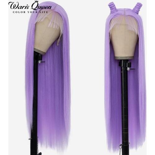 Straight Lace Front Wig Synthetic T Part Purple With Baby Hair Natural Cosplay Heat Resistant Lace Frontal Wigs For Black Women