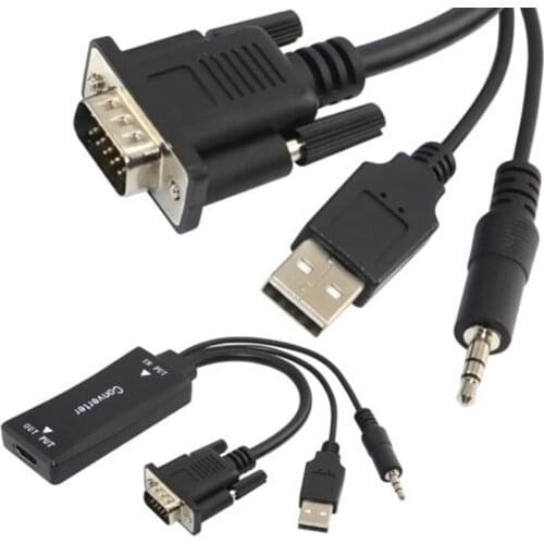 VGA Male to HDMI Female with 3.5mm Audio USB Plug Cable Converter Adapter 1080p