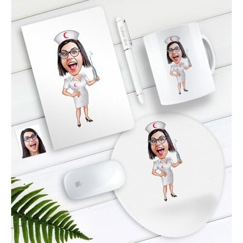 Personalized Nurse Caricature Of Notebook Pen Mug Mouse Pad Seti-1