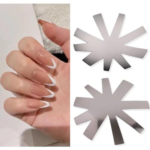 9 Shapes/pc 2021 New French Style Nail Stainless Steel Plates Model Polishing Manicure DIY Tools Salon Crystal Nail Template