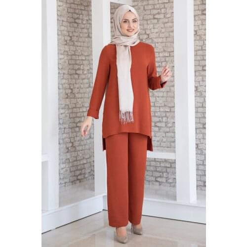 Tile red colour two pieces women dress. Elegant and quality. Muslim dress. New season fashion. Made in Turkey. Kaftan. Caftan